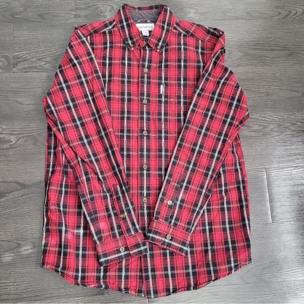 Carhartt Red and Black Plaid Heavyweight Button Down Shirt Men's Medium 2016
